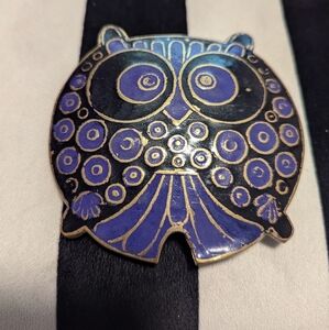 Vintage Owl Indian enamel belt buckle